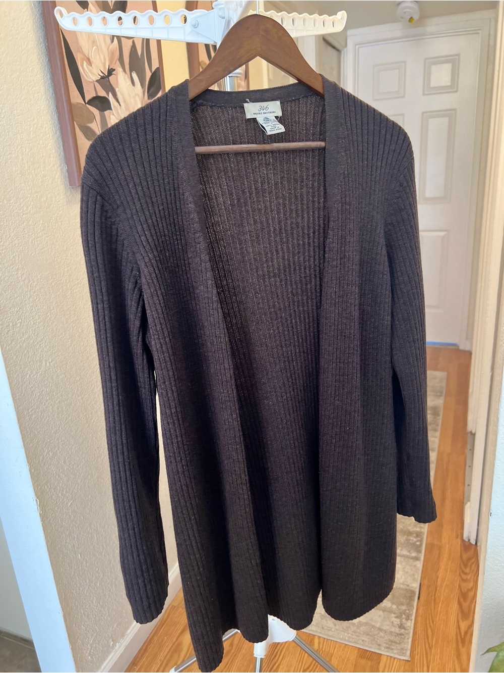 Brooks Brothers Dark Brown Ribbed Open-Front Cardigan